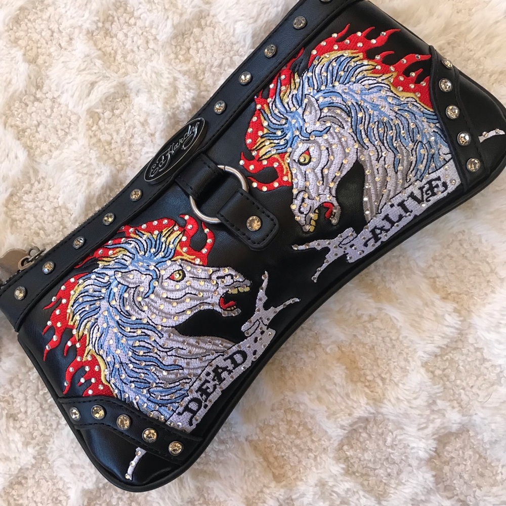 Ed Hardy NWOT Horse Themed Rhinestone With Charms Shoulder Bag - Picture 3 of 12